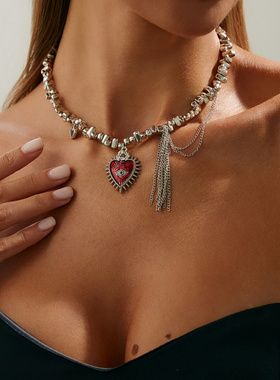 欧美跨境甜酷辣妹爱心形锁骨项链