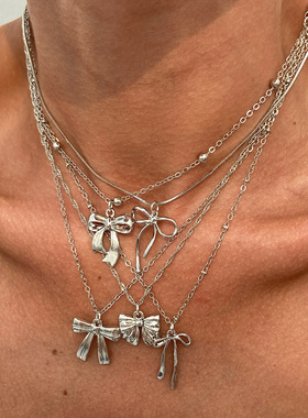 欧美跨境ins蝴蝶结吊坠项链女