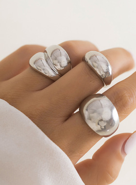 欧美小众几何弧面开口指环套装