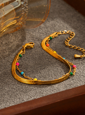 欧美跨境简约双层蛇骨链不锈钢手