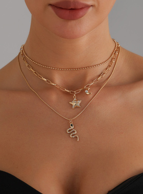 欧美跨境饰品复古感项链镶钻