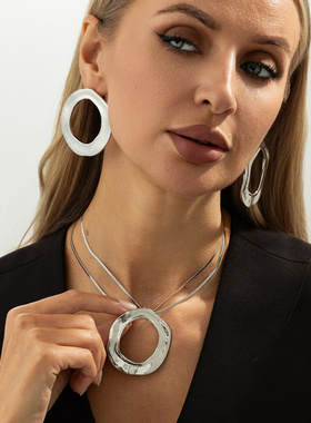 欧美跨境ins气质夸张褶皱圆环吊