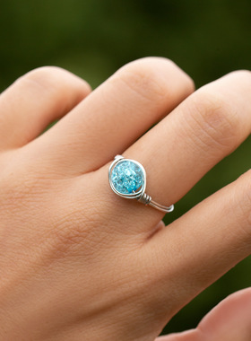 欧美跨境饰品 简约冷淡风镶嵌食指指环关节戒 复古小众亚克力戒指