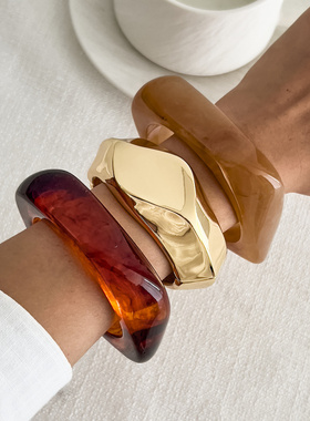 欧美跨境重工夸张几何切面手镯女