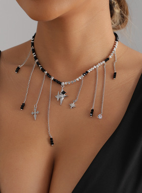 欧美跨境饰品Y2K辣妹风黑珠项链i