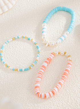 欧美跨境饰品 沙滩海洋风海星手链女 波西米亚风彩色串珠叠戴手饰