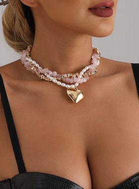 欧美跨境饰品莓粉天然石巴洛克