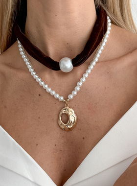 欧美跨境创意美拉德叠戴仿珍珠项