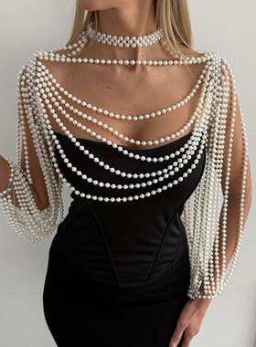 欧美宫廷宴会风气质珍珠肩链衣饰