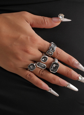 欧美跨境饰品甜酷几何黑钻可调节