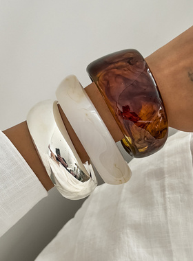 欧美跨境不规则晕染树脂宽边手环