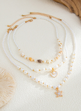 海洋沙滩扇贝串珠巴洛克仿珍珠项