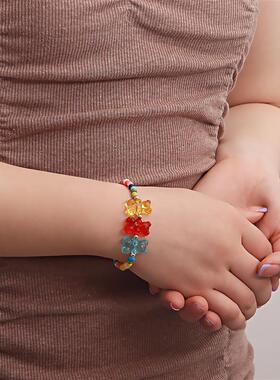 欧美跨境饰品 波西米亚米珠小熊项饰女 复古彩色小熊项链手链套装