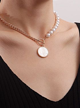 欧美小众设计高级感拼接链仿贝母