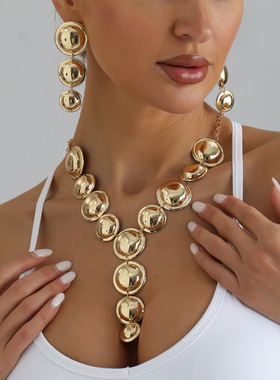 欧美跨境饰品夸张几何圆片Y型项