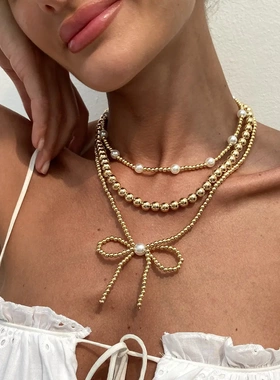 欧美时尚跨境ins叠戴仿珍珠项链