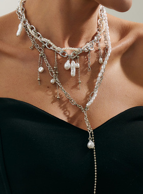 欧美跨境法式巴洛克ins仿珍珠项