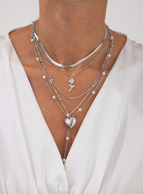 欧美跨境ins仿珍珠玫瑰叠戴