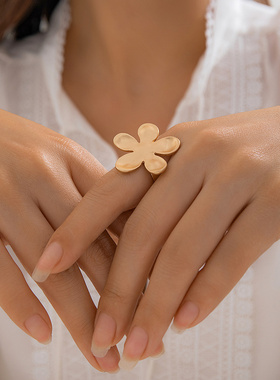 欧美跨境夸张法式圆片褶皱金属戒