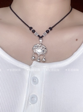 纯银999长命锁宝宝镂空项链吊坠儿童大人足银平安锁 情侣生日礼物