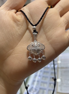 纯银平安锁镂空拉丝工艺吊坠单坠