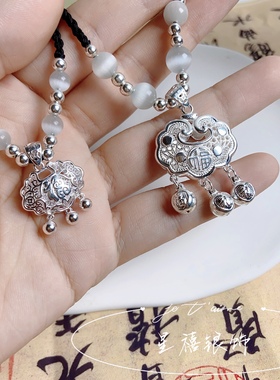 S999纯银平安锁项链女宝宝银锁吊坠足银长命锁轻奢闺蜜生日礼物