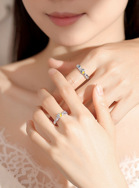 原创星月猫狗情侣对戒小众设计可爱童趣少女心戒指学生指环送礼物