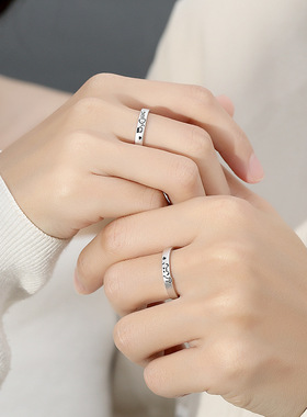 原创猫鱼之恋情侣对戒纯银可爱小众涂鸦戒指简约开口指环生日礼物