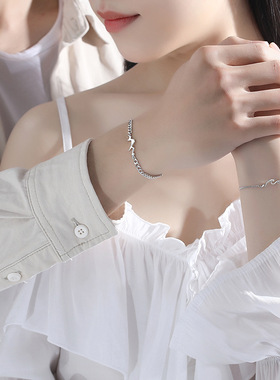 s925纯银原创新款山海情侣手链男女一对复古简约创意手环百搭手饰