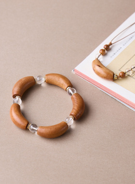 寺庙文创批发手工白水晶桃木花瓣珠手链女新中式万事向阳桃木手串