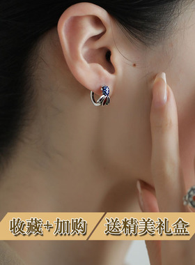 S925银针蓝色锦鲤复古耳环女高级