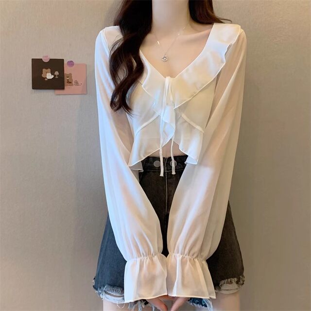 ເສື້ອຍືດແຂນຍາວ Chiffon ປ້ອງກັນແສງແດດໃນລະດູຮ້ອນ