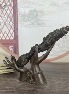 古玩铜器工艺品禅意佛手家居装饰品前台门厅如意佛手大笔生财摆件