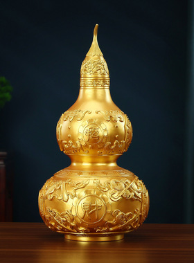 黄铜葫芦摆件开盖空心八宝金色铜葫芦家居客厅办公室桌面工艺礼品