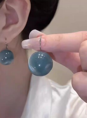 轻奢风蓝色珠珠吊坠耳扣女时尚小众简约精致甜美可爱气质百搭耳环