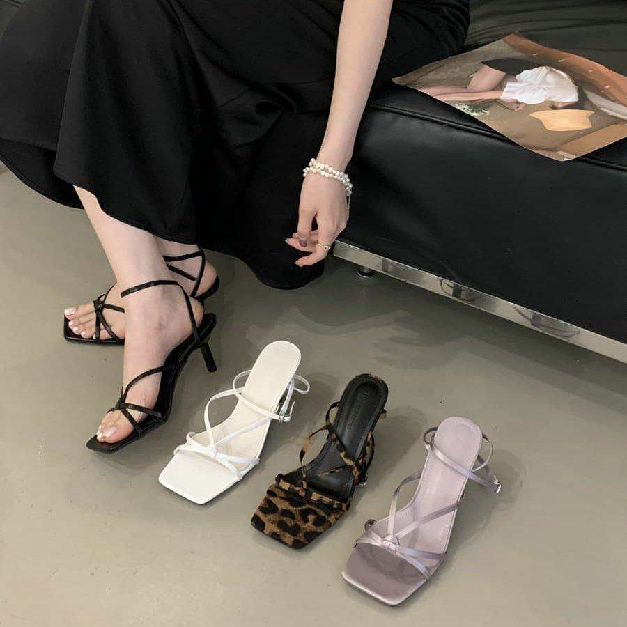 2025新款仙女交叉带细跟淑女气质高跟拖鞋夏季外穿蝴蝶结方头凉鞋,淘宝优惠券,粉丝福利购,淘宝优惠卷