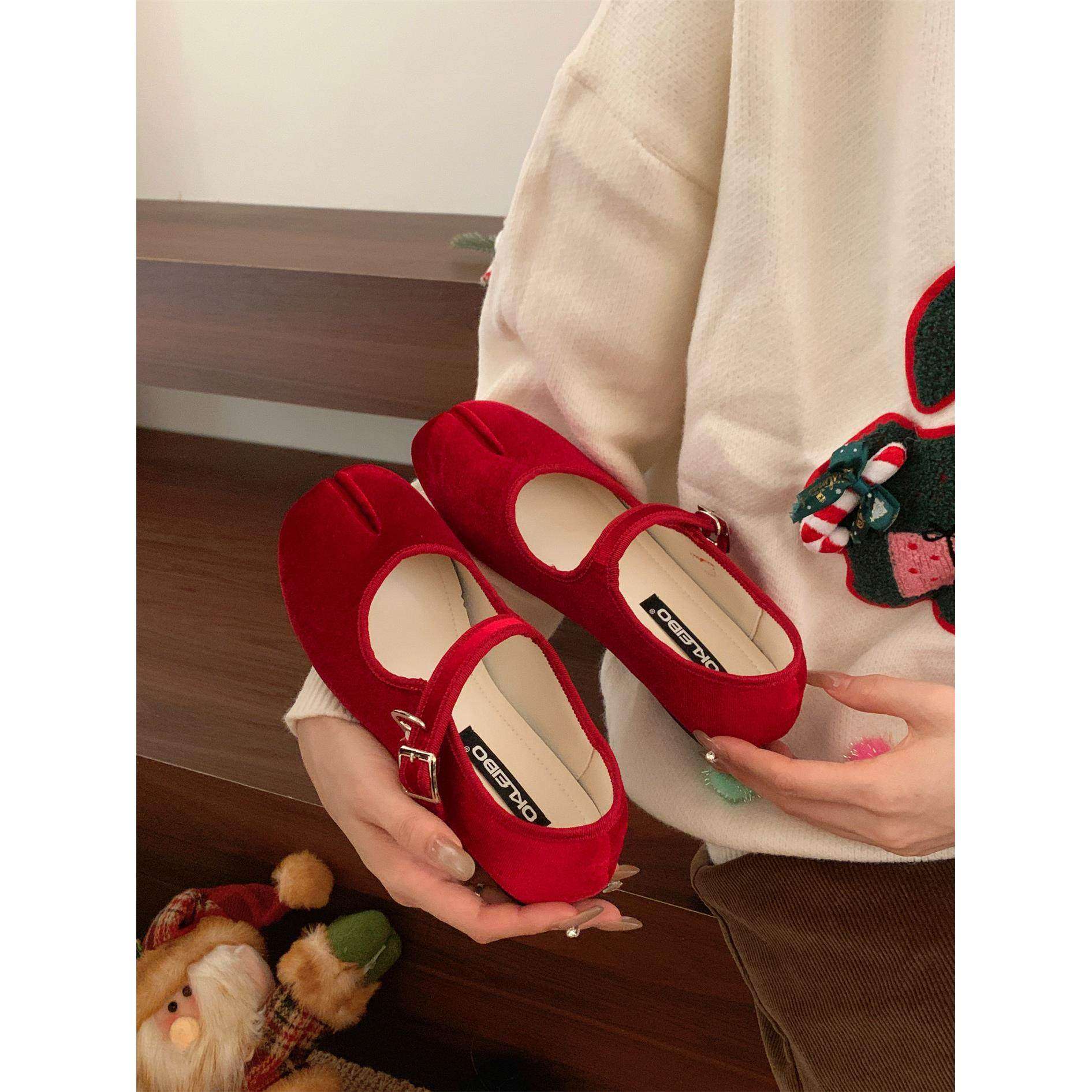 复古风红色玛丽珍鞋女平底浅口方头甜美风芭蕾舞鞋单鞋,淘宝优惠券,粉丝福利购,淘宝优惠卷