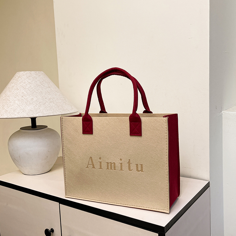 新款毛毡包购物袋定制logo大容量单肩通勤收纳袋时尚百搭手提袋女 - 图3