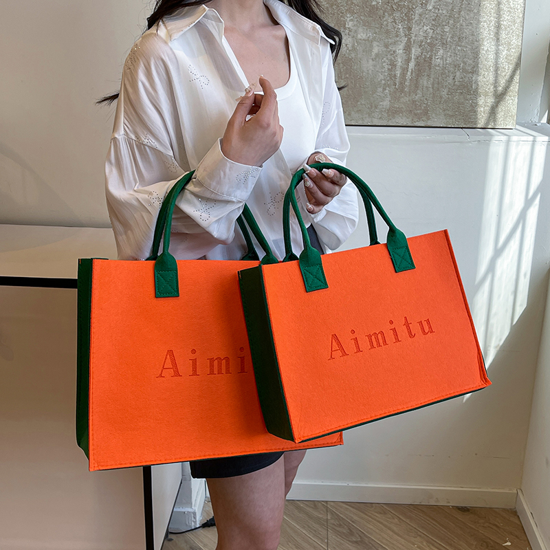 新款毛毡包购物袋定制logo大容量单肩通勤收纳袋时尚百搭手提袋女 - 图1