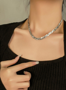 独特设计师手工编织钛钢项链女