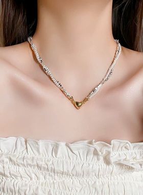 轻奢气质碎银形珍珠磁吸爱心项链