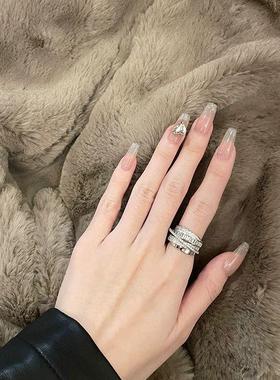 多层线条戒指铜微镶锆石复古