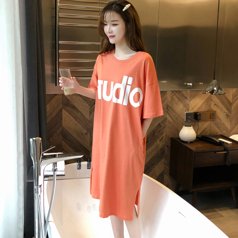 As日落小街睡裙夏季薄款纯棉女士家居服连体孕妇长款过膝可爱睡衣连衣裙秋天2