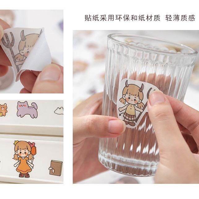 50张不重复卡通可爱豆豆贴纸本少女创意便宜diy手帐素材贴纸贴画