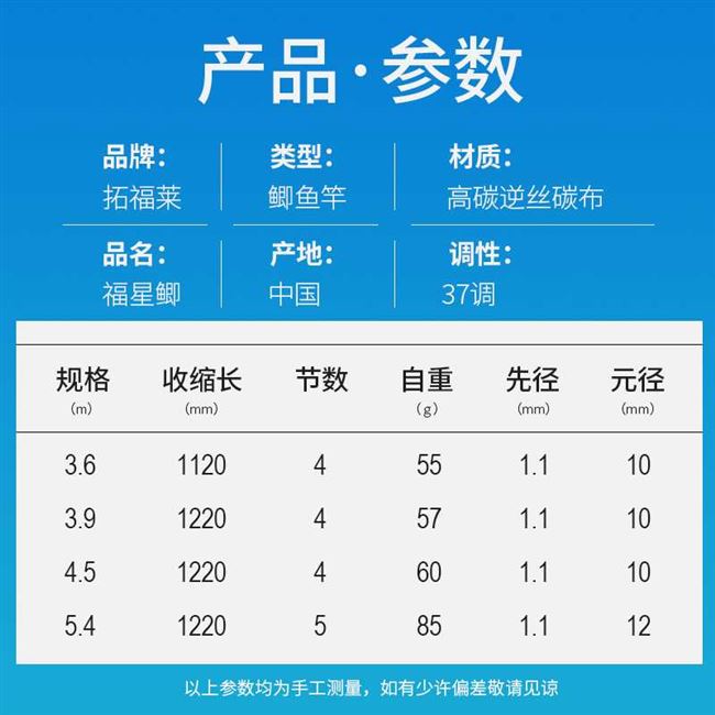 拓福莱2019新款福星鲫超轻超硬鲫钓鱼竿手竿37调碳素钓鱼竿台钓竿 - 图1