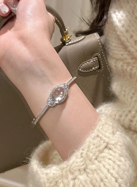 复古新中式水沫玉紫罗兰蛋面高冰手环围镶排钻国风重工奢华手饰品