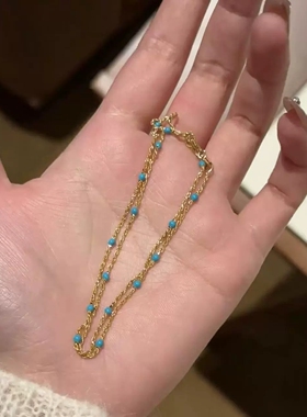 复古新中式麻花链绿松细款项链简约设计叠戴优雅百搭多巴胺锁骨链