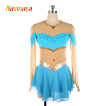 Forno Figure Skating Suit Skating Suit for a Yoga Steel Tube Dance Suit Womens Race Dress Sky Blue Gold Red Drill