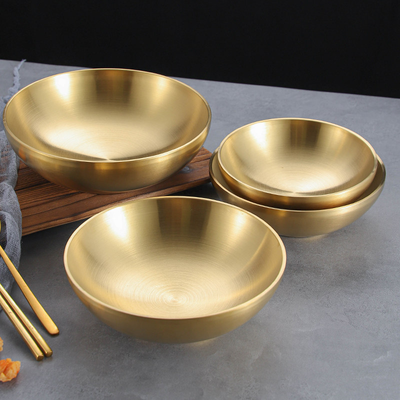 韩式不锈钢拉面碗双层冷面碗金色拌饭碗螺蛳粉碗大汤碗炸酱拌面碗