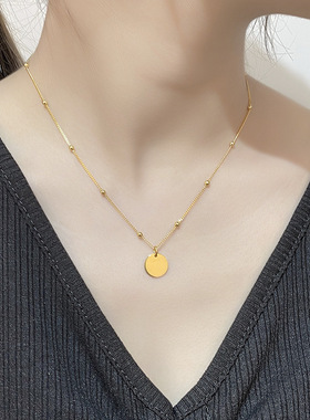 纯银圆牌高级感欧美风百搭锁骨链